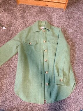 Green Button-Front Wool Shacket